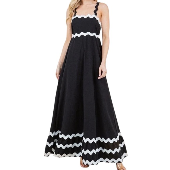ecowish Dresses & Skirts - ECOWISH black maxi dress with ric rac shoulder ties size XL NWT